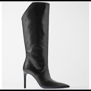 Zara blue collection Leather heeled boot